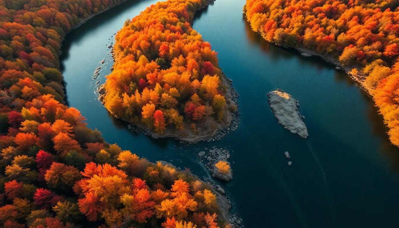 Aerial View of Autumn River