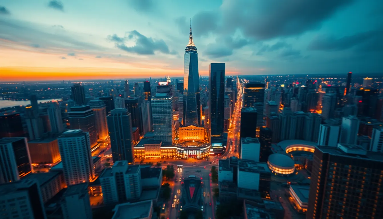 Vibrant Aerial Cityscape at Dusk