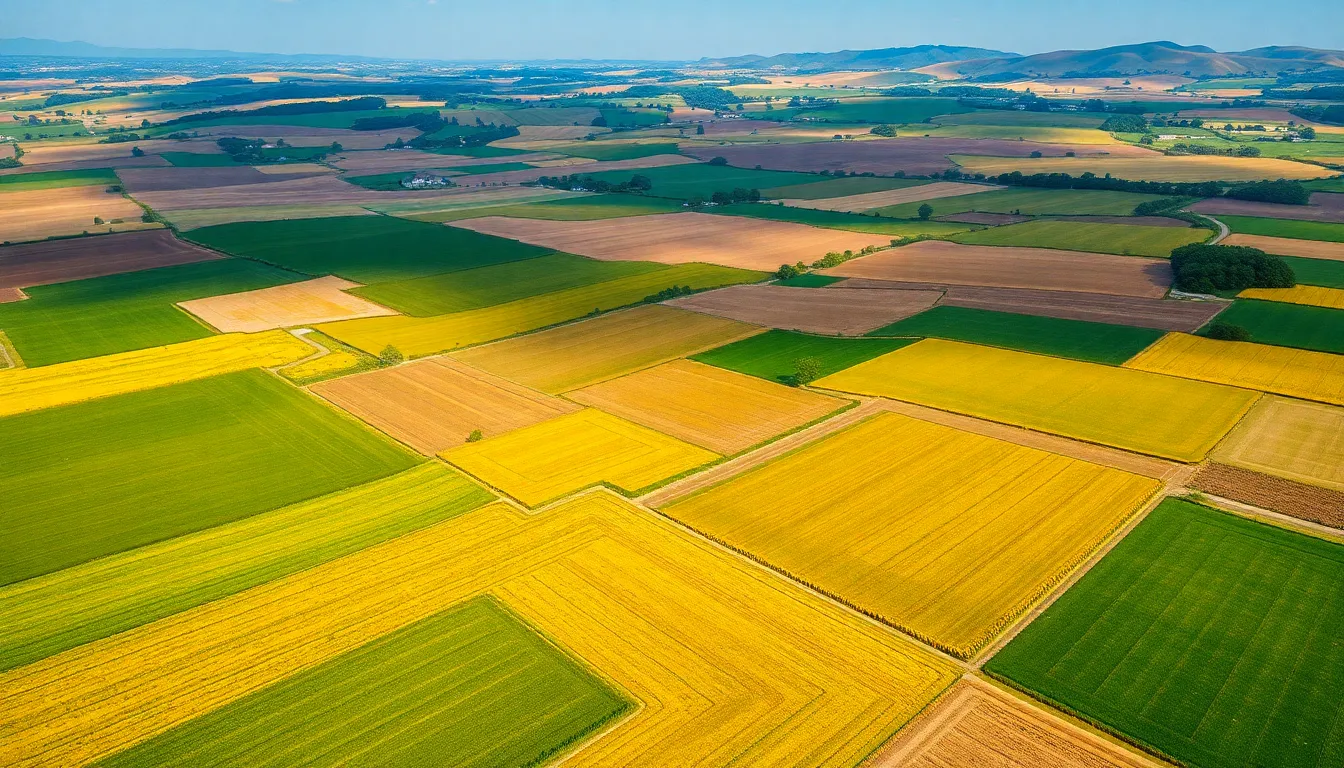 Springtime Aerial Patchwork of Agricultural Fields