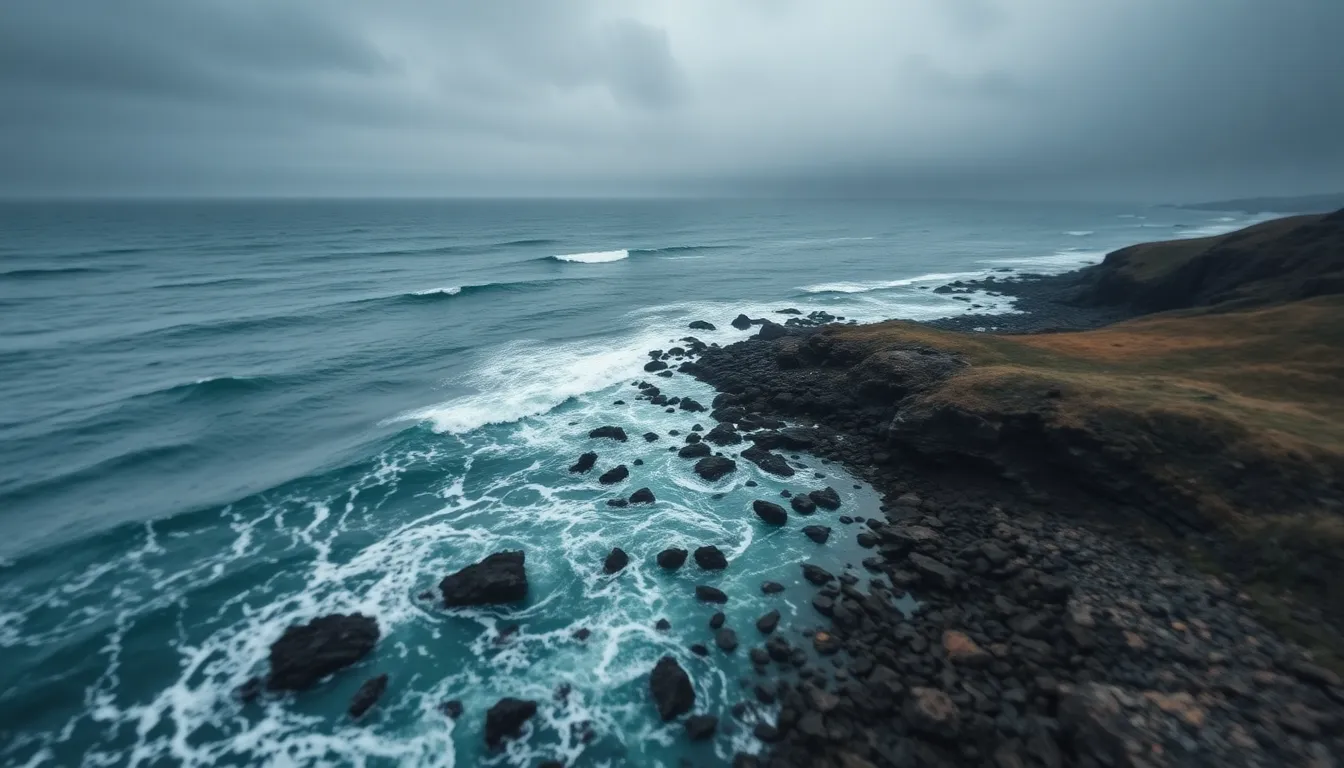 Aerial View of Rugged Coastline