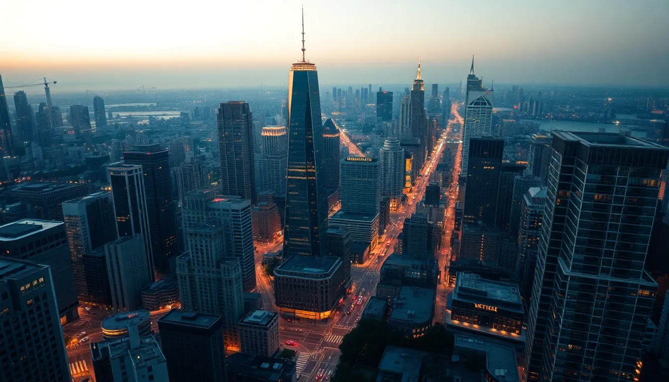 Cityscape Aerial View at Twilight