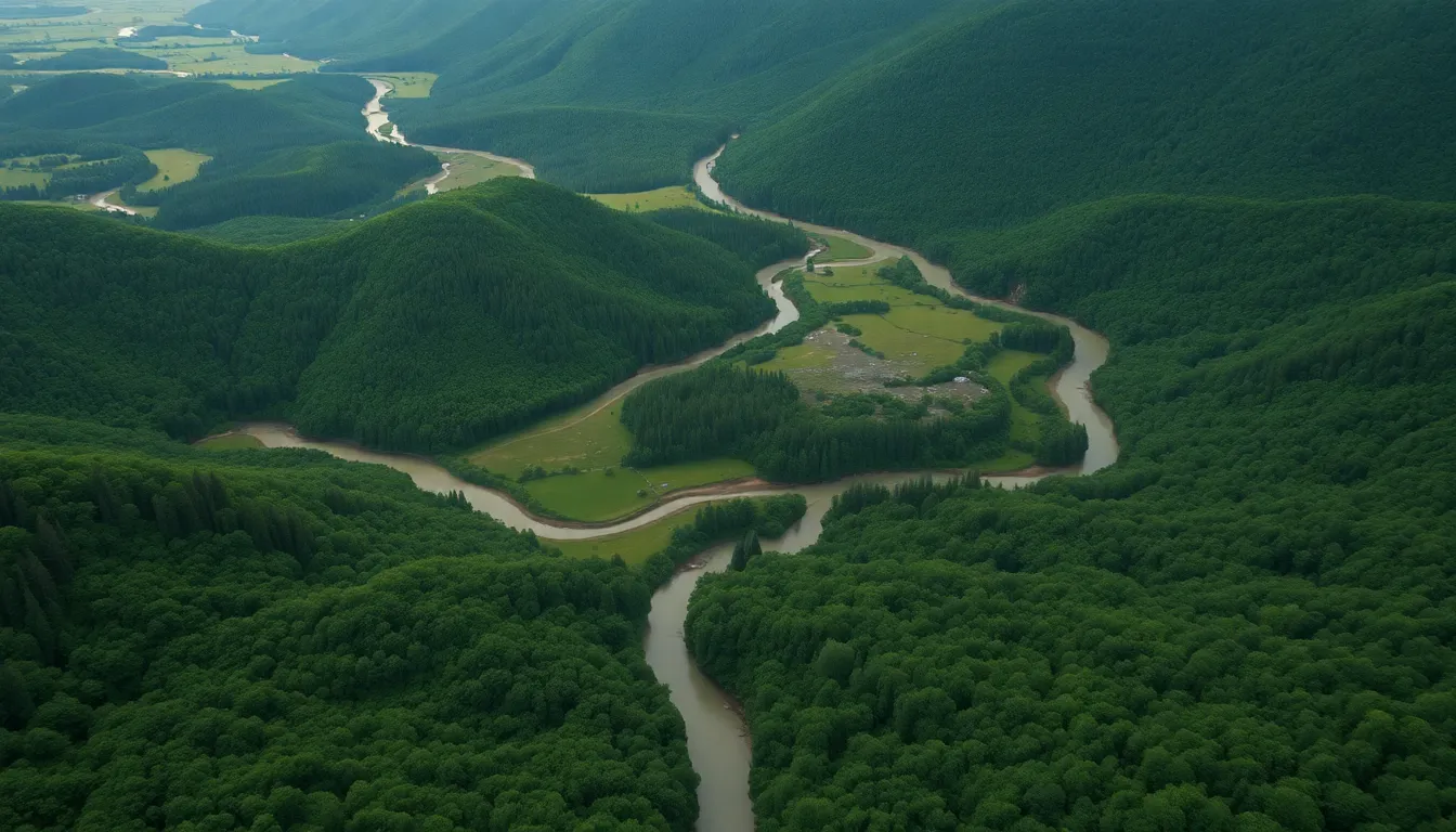 Lush Green Valley with Winding Rivers