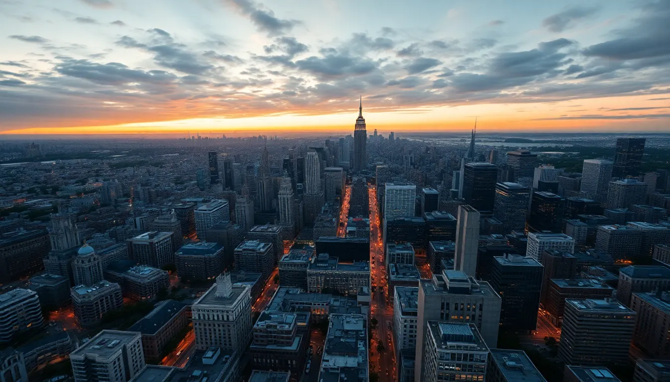 Aerial Cityscape at Dusk