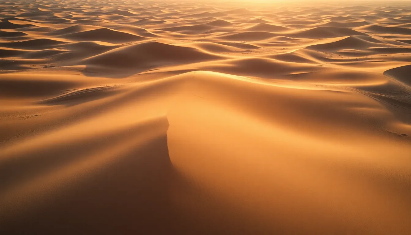 Aerial View of Vast Desert Dunes