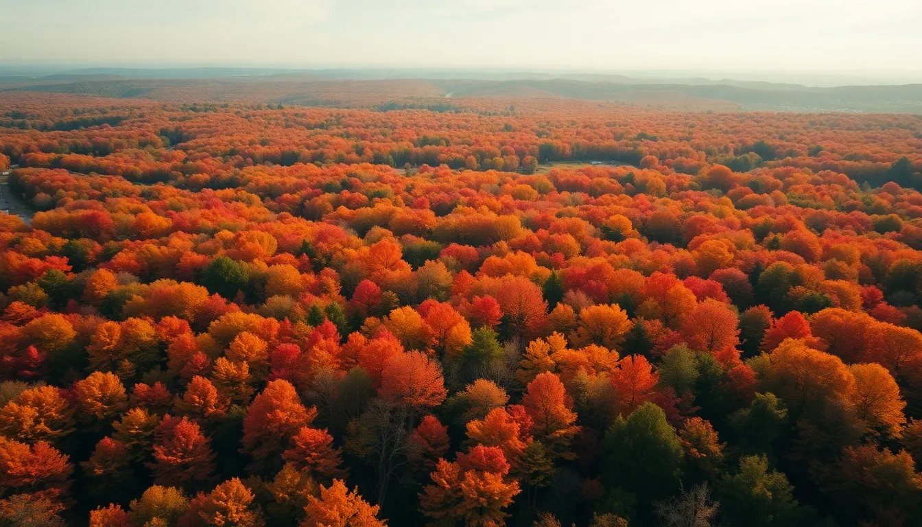 Aerial View of Autumn Foliage in New England