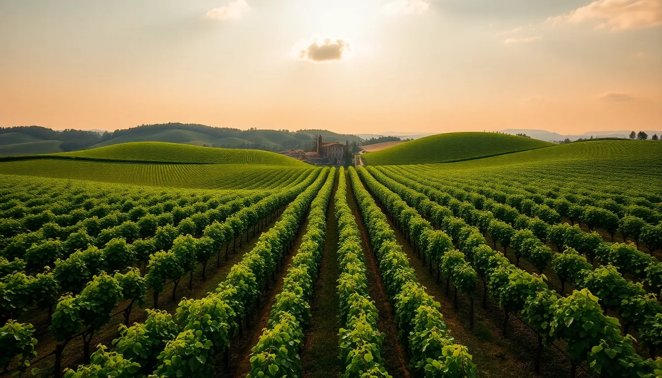 Aerial Vineyard in Tuscany Under Golden Light