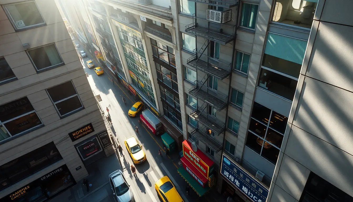 Busy Urban City Block from Above