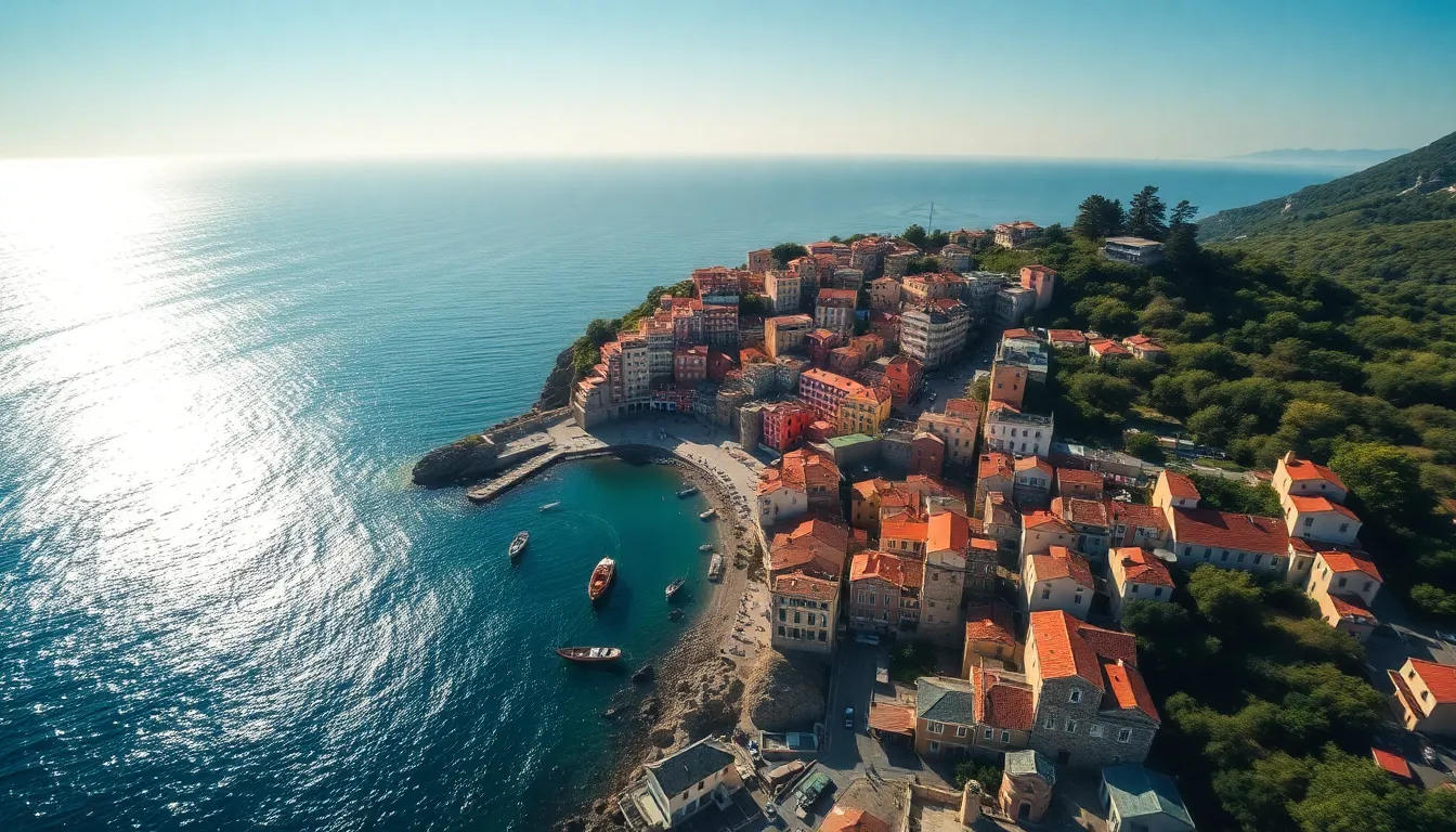 Vibrant Coastal Town Aerial View