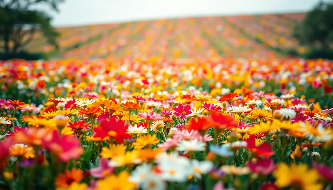 Vibrant Patchwork Flower Field from Above