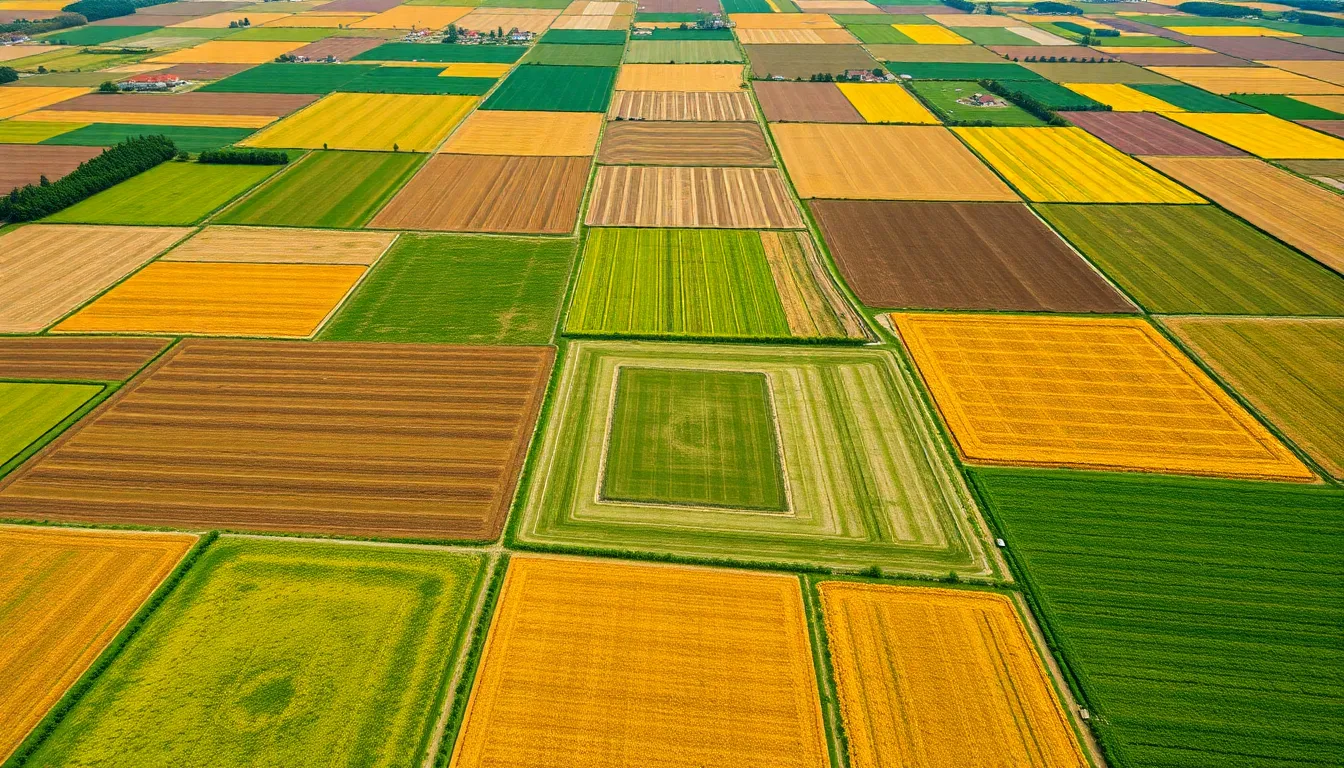 Spring Agricultural Fields Aerial View