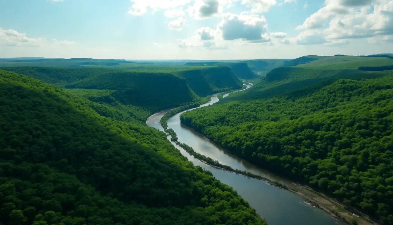 Winding River Through Lush Valley