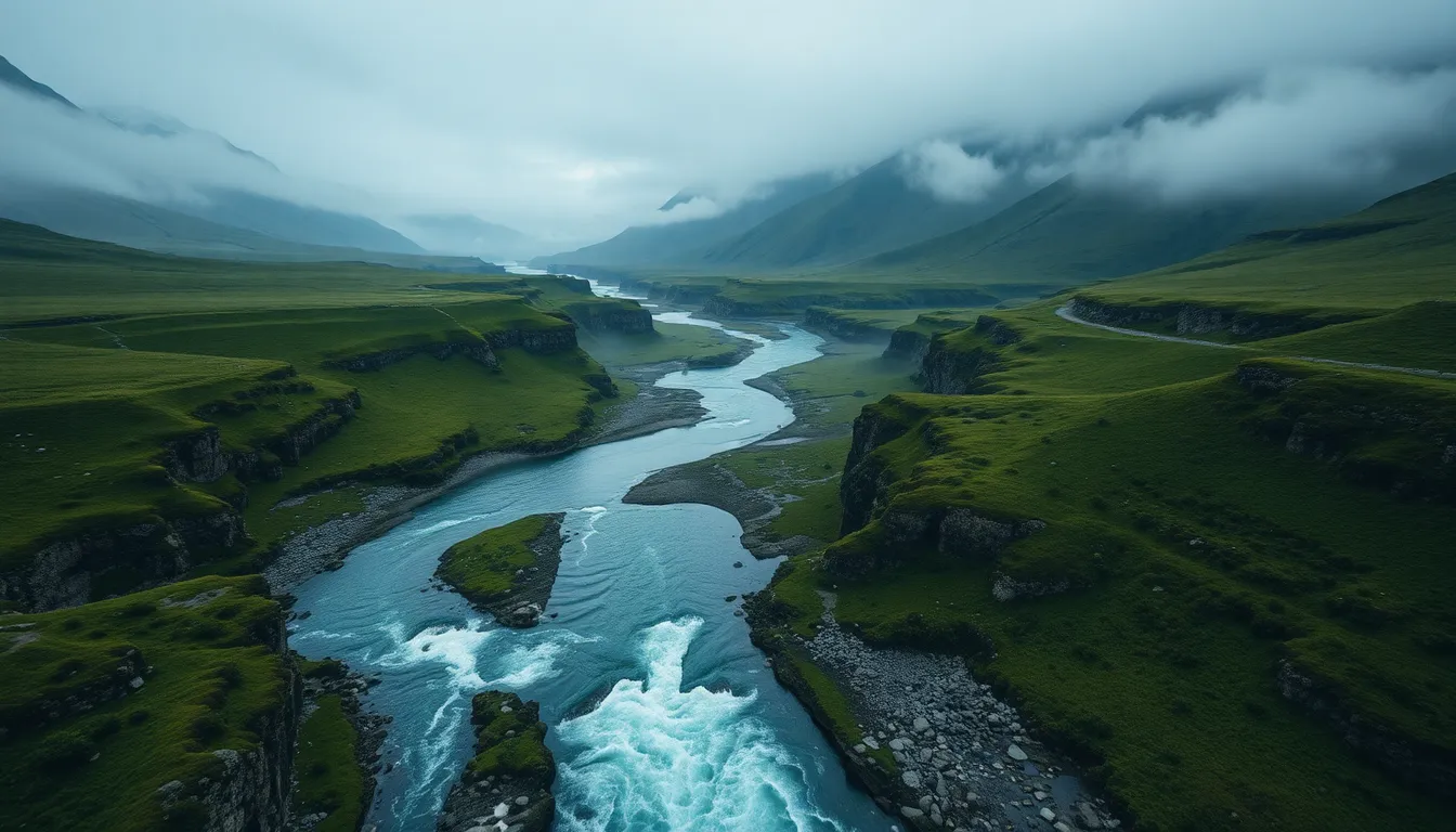 Winding River Through Lush Valley