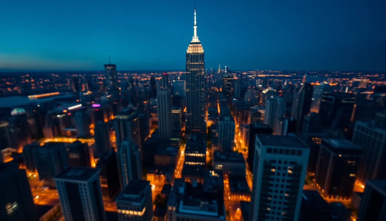 Aerial City Skyline at Dusk