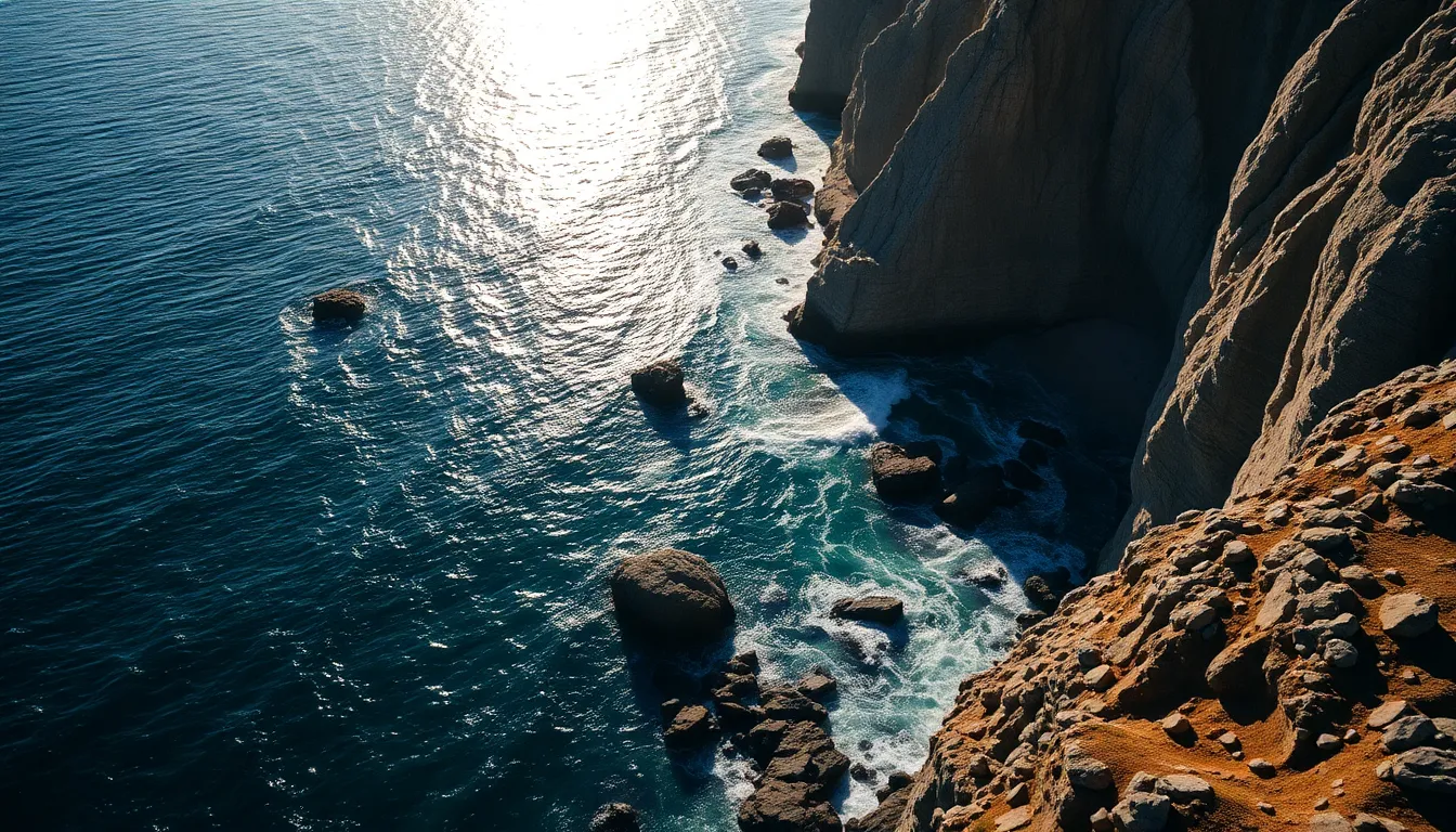 Dramatic Rocky Coastline Aerial View
