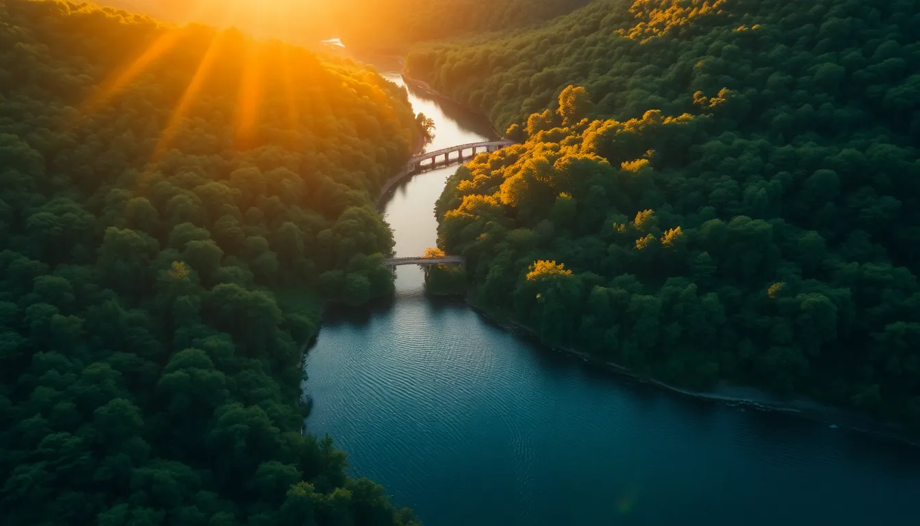 Winding River Through Lush Green Forest