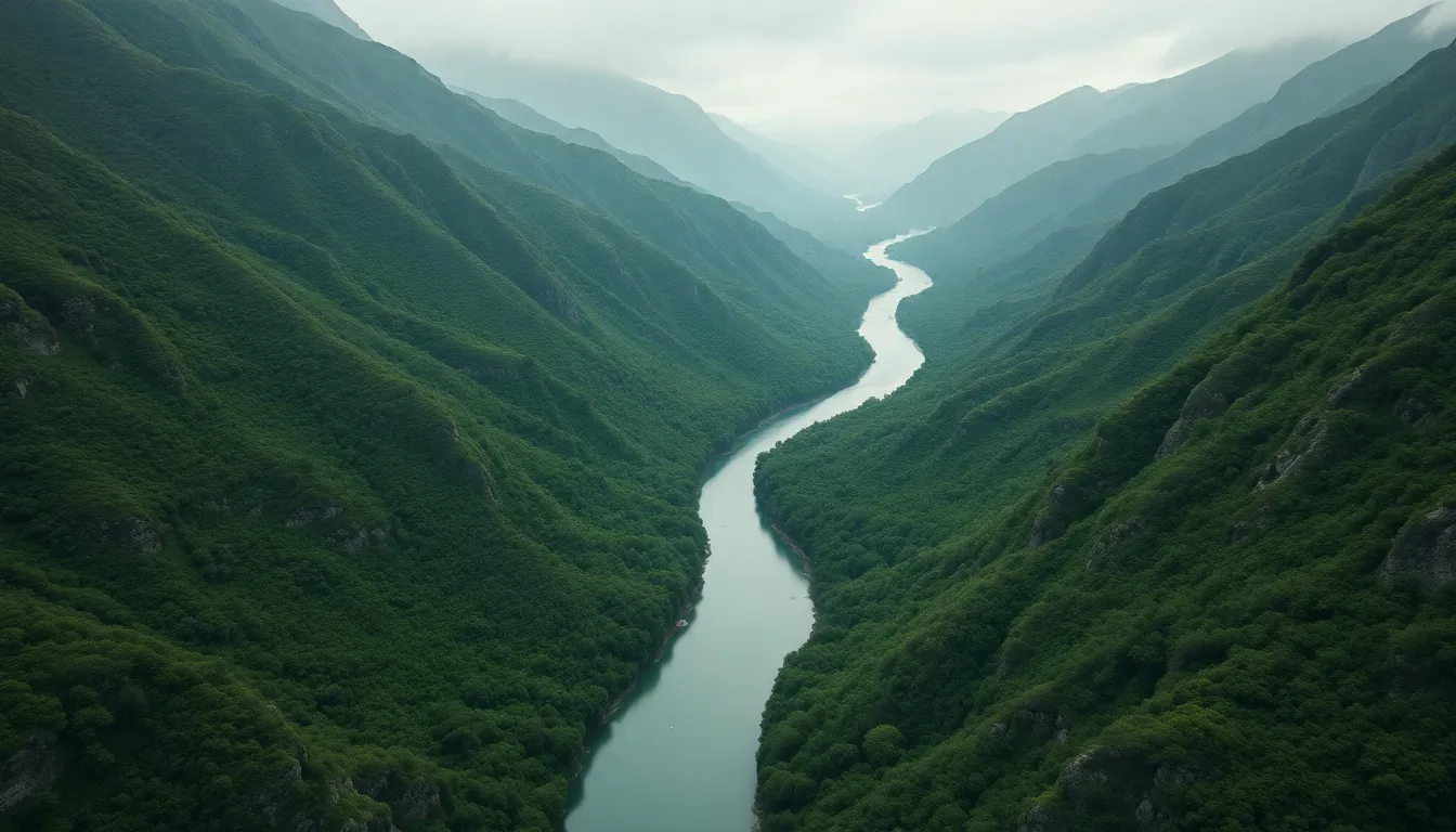 Winding River Through Mountains Aerial
