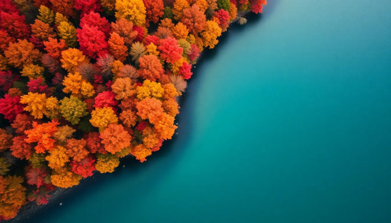 Vibrant Autumn Forest Overlooking a Lake
