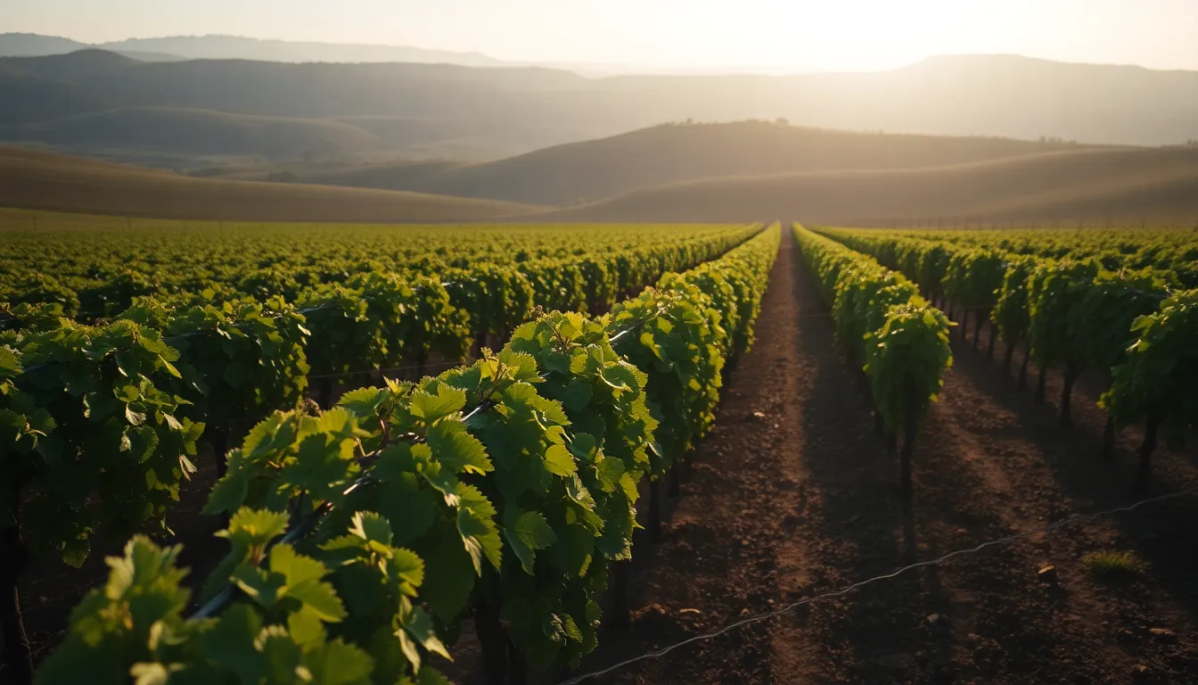 Aerial View of Vineyards at Golden Hour