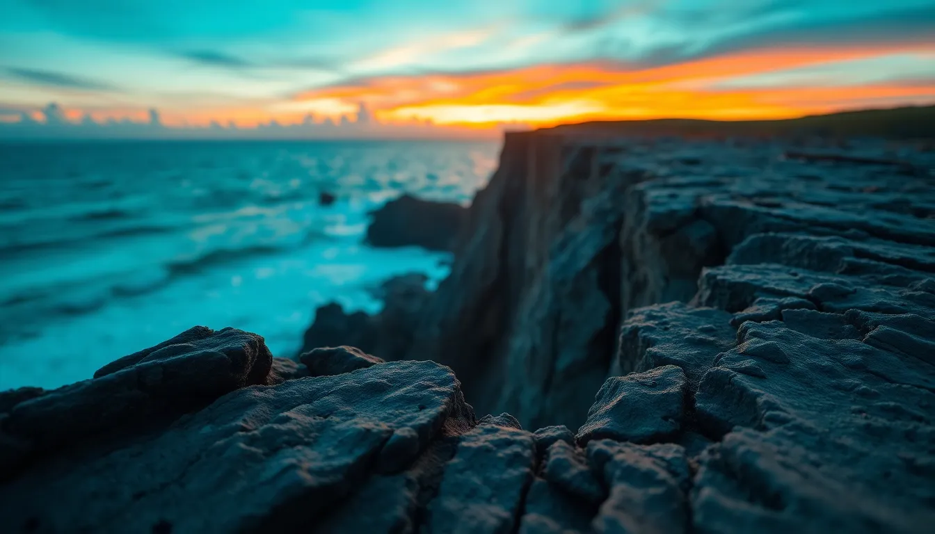 Dramatic Aerial Capture of Coastal Cliffs at Sunset
