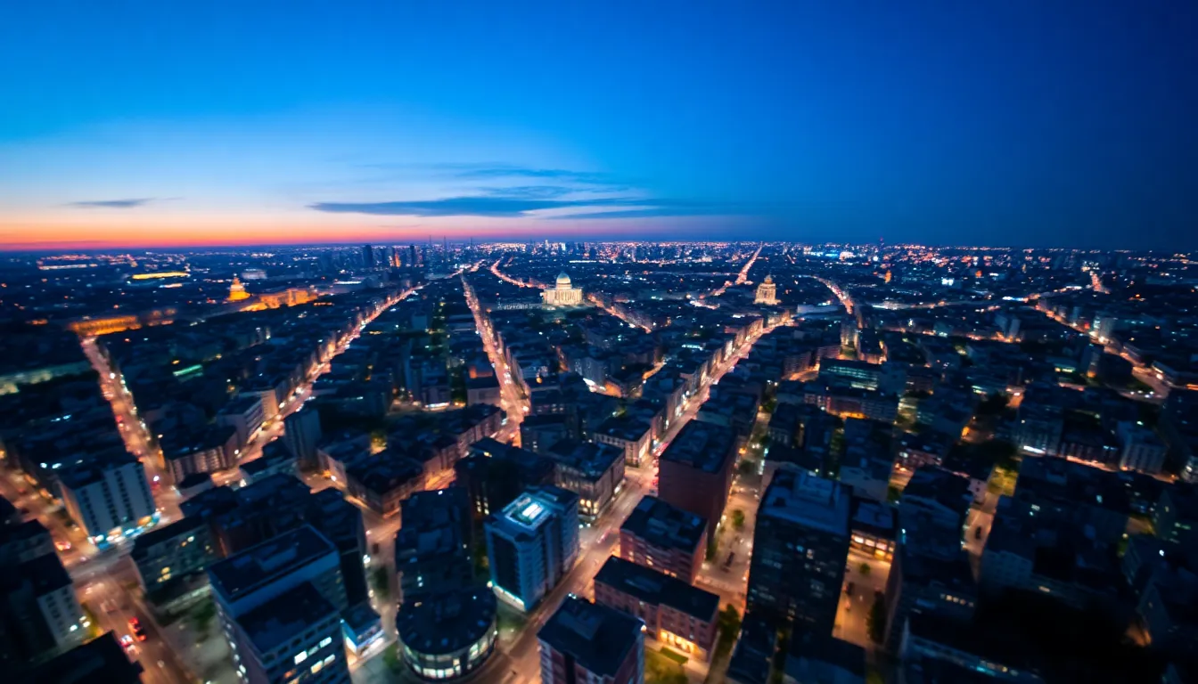 Vibrant Cityscape Aerial View at Dusk