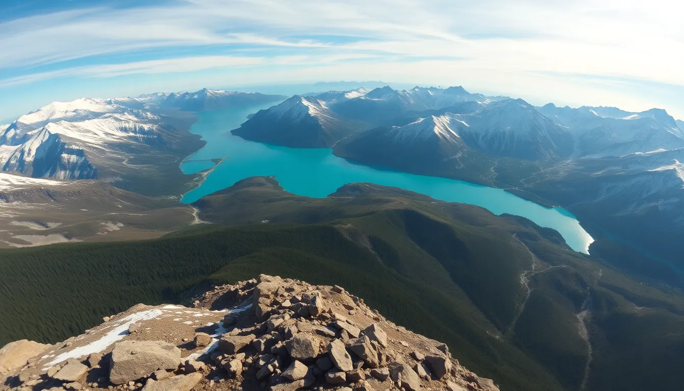 Turquoise Lake Surrounded by Snow-Capped Mountains