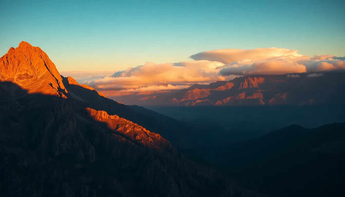 Dramatic Aerial Mountain Landscape at Dusk