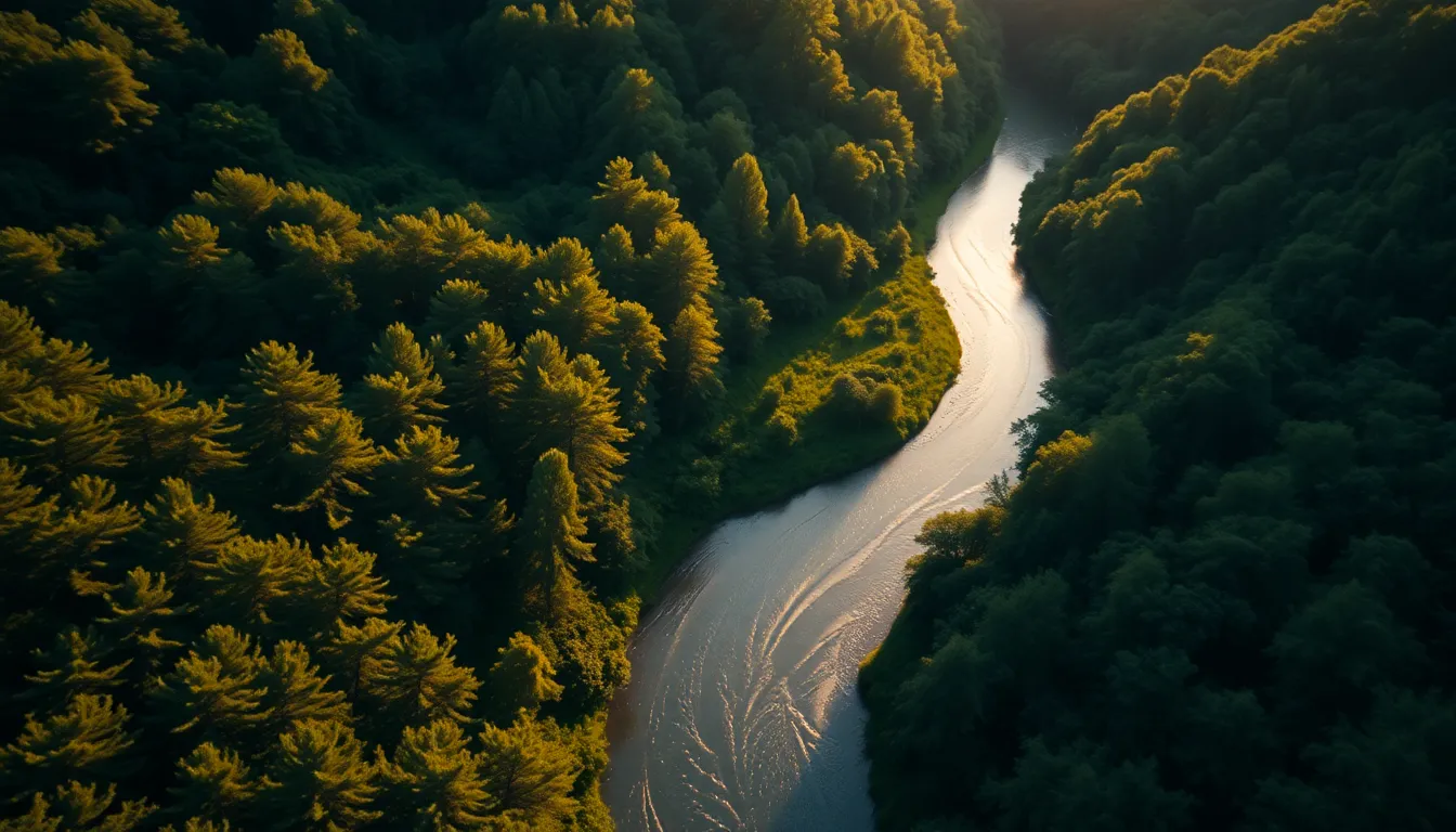 Winding River Through Lush Forest