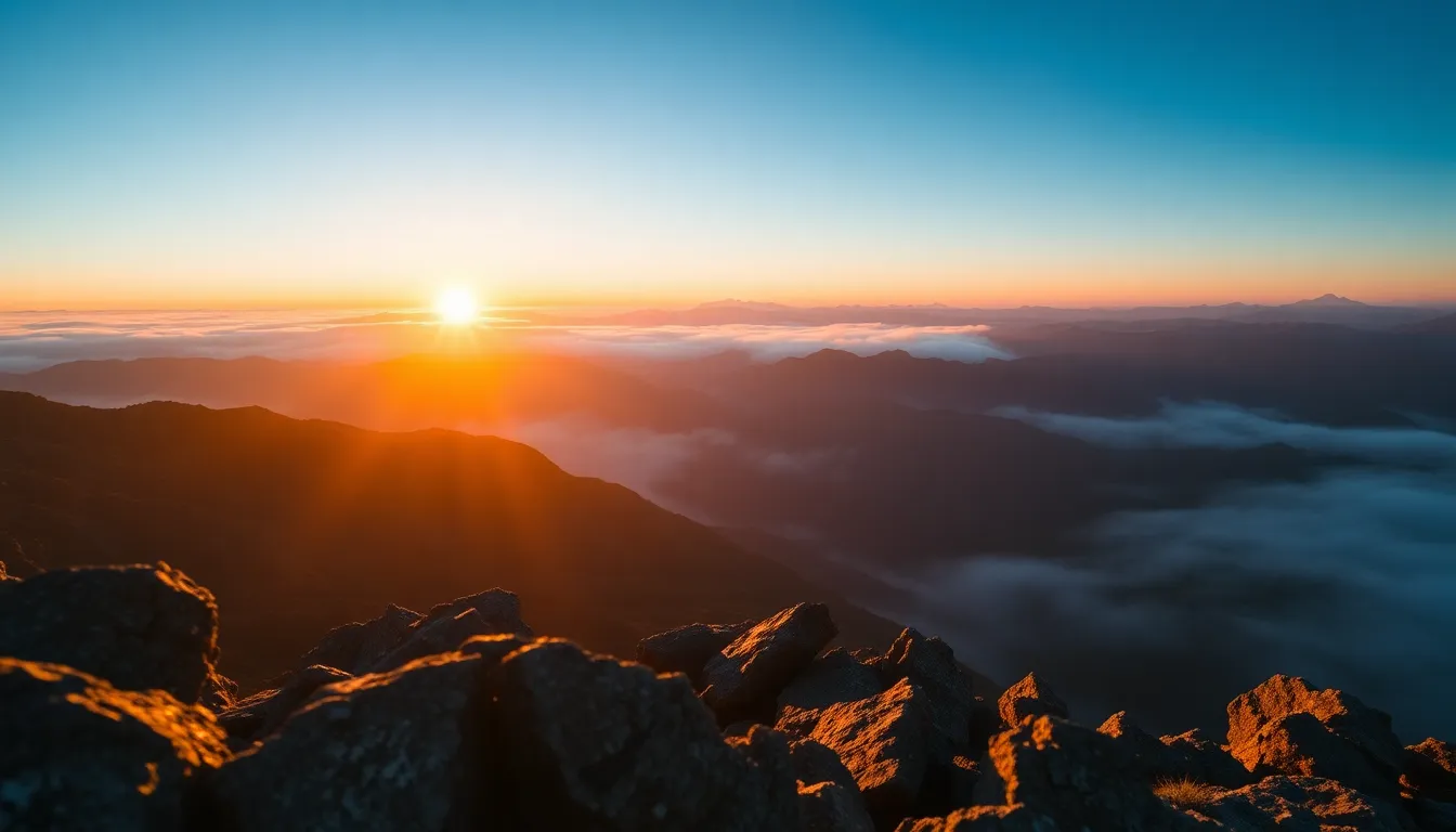 Stunning Aerial View of Mountain Range at Sunrise