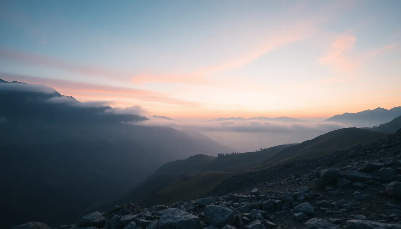 Morning Mist Over Majestic Mountain Range