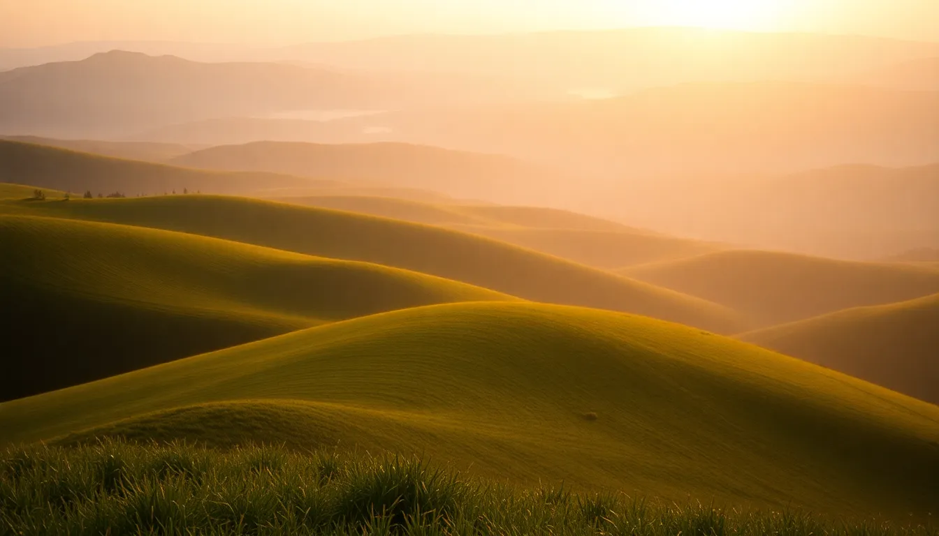 Golden Hour Aerial View of Rolling Hills