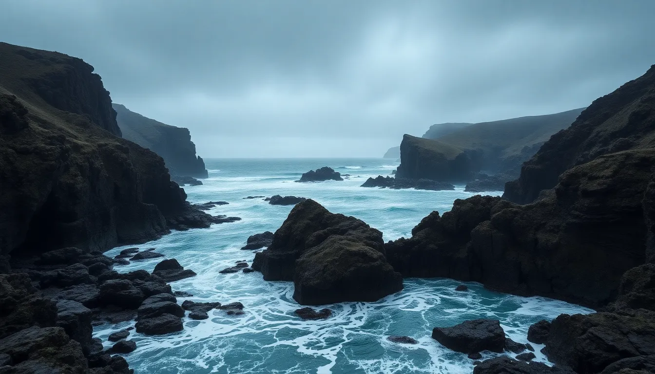 Stormy Coastal Landscape from Above
