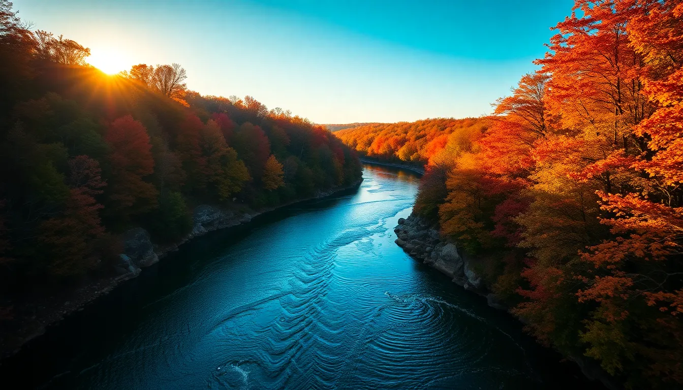 Aerial Autumn River Landscape