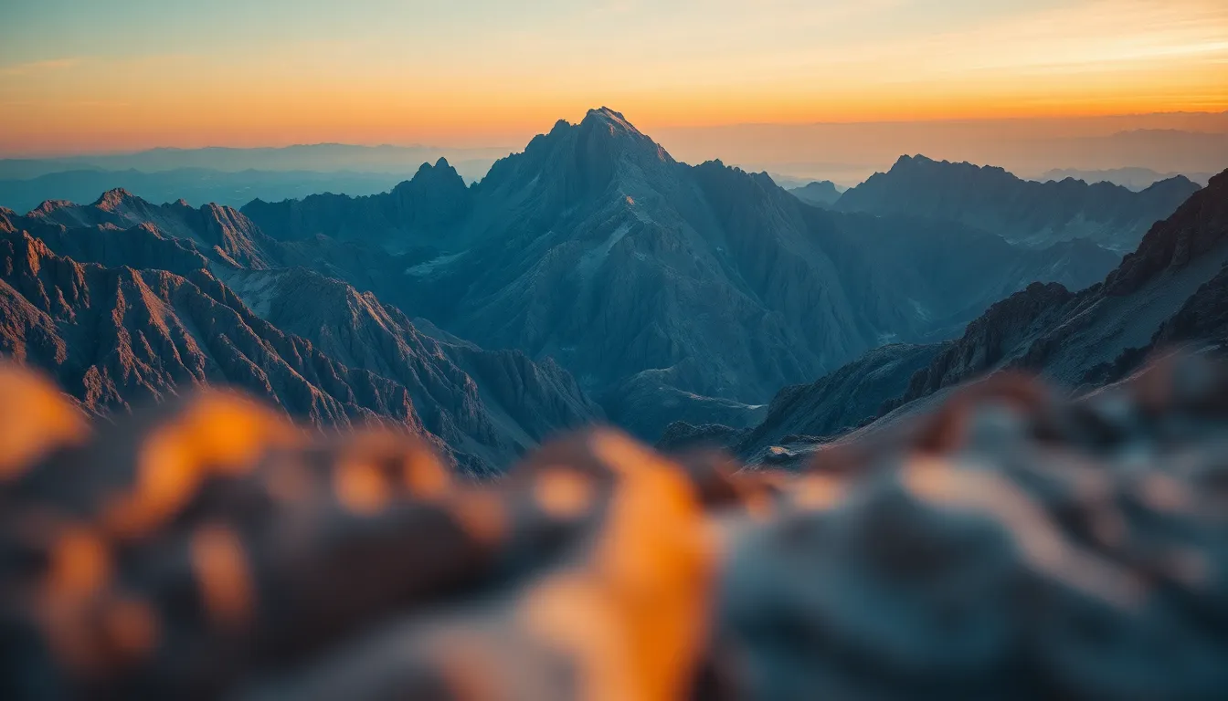 Stunning Aerial View of Mountain Range at Sunset