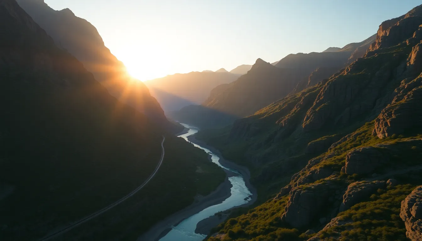 Stunning Aerial View of Winding River at Sunset