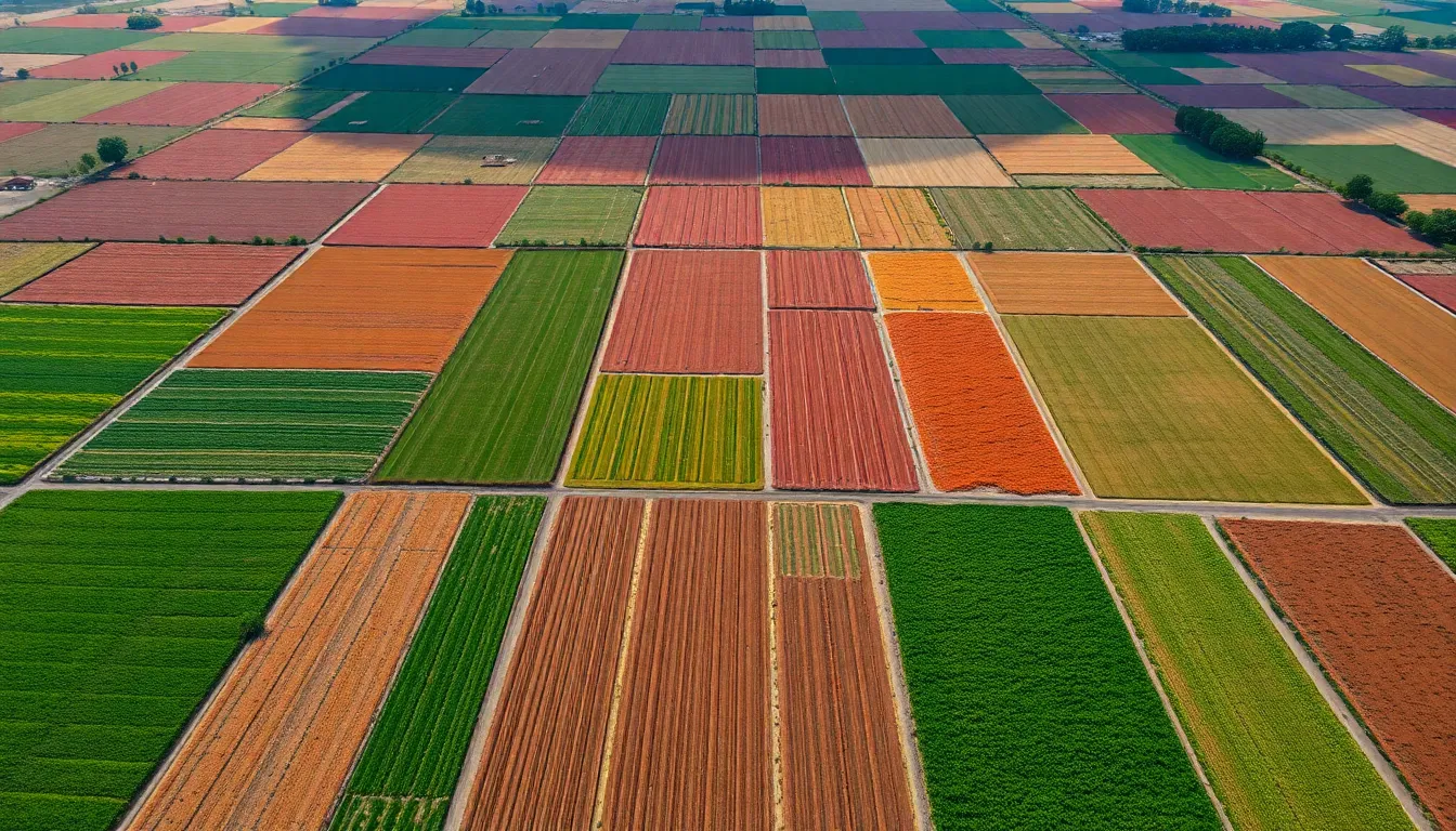 Aerial Patchwork of Colorful Agricultural Fields