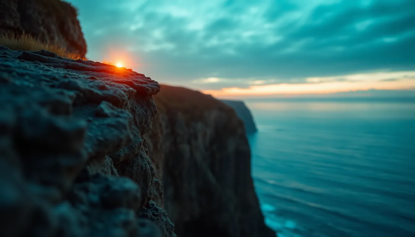 Coastal Cliff Aerial View at Twilight
