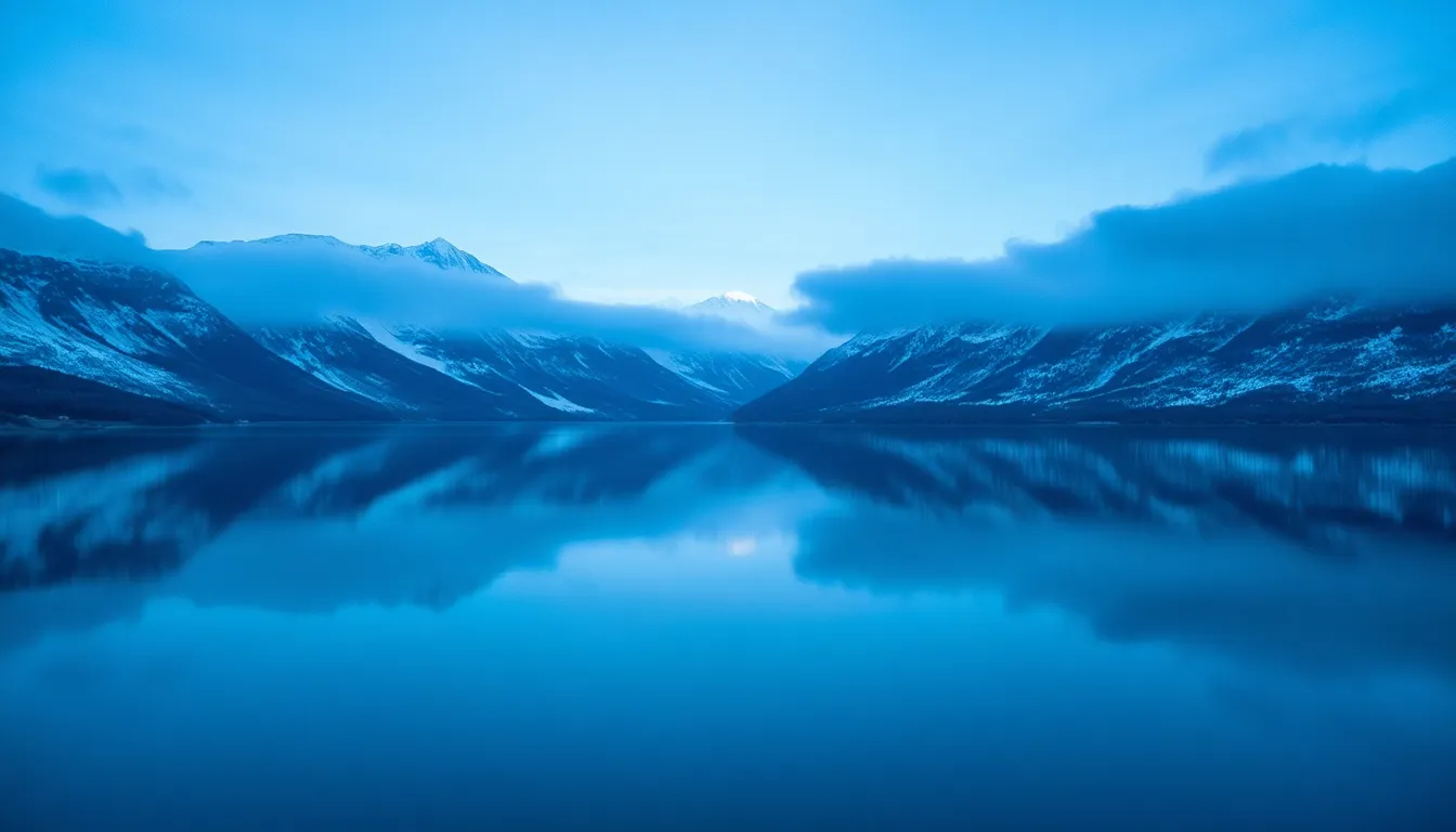 Serene Lake Surrounded by Snow-Capped Mountains