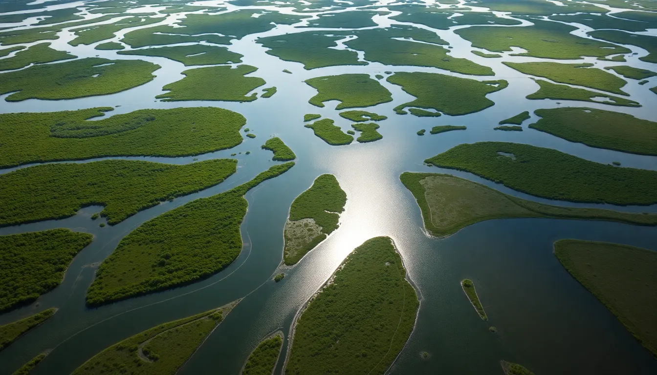 Aerial View of Serene Inland Waterways