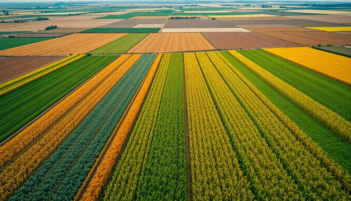 Aerial Agricultural Landscape with Vibrant Patterns