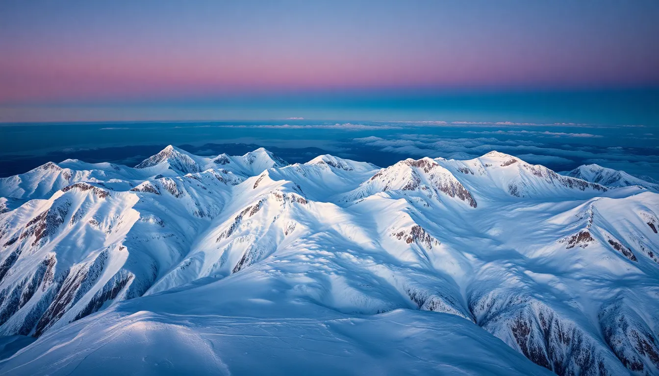 Snowy Mountain Range at Twilight
