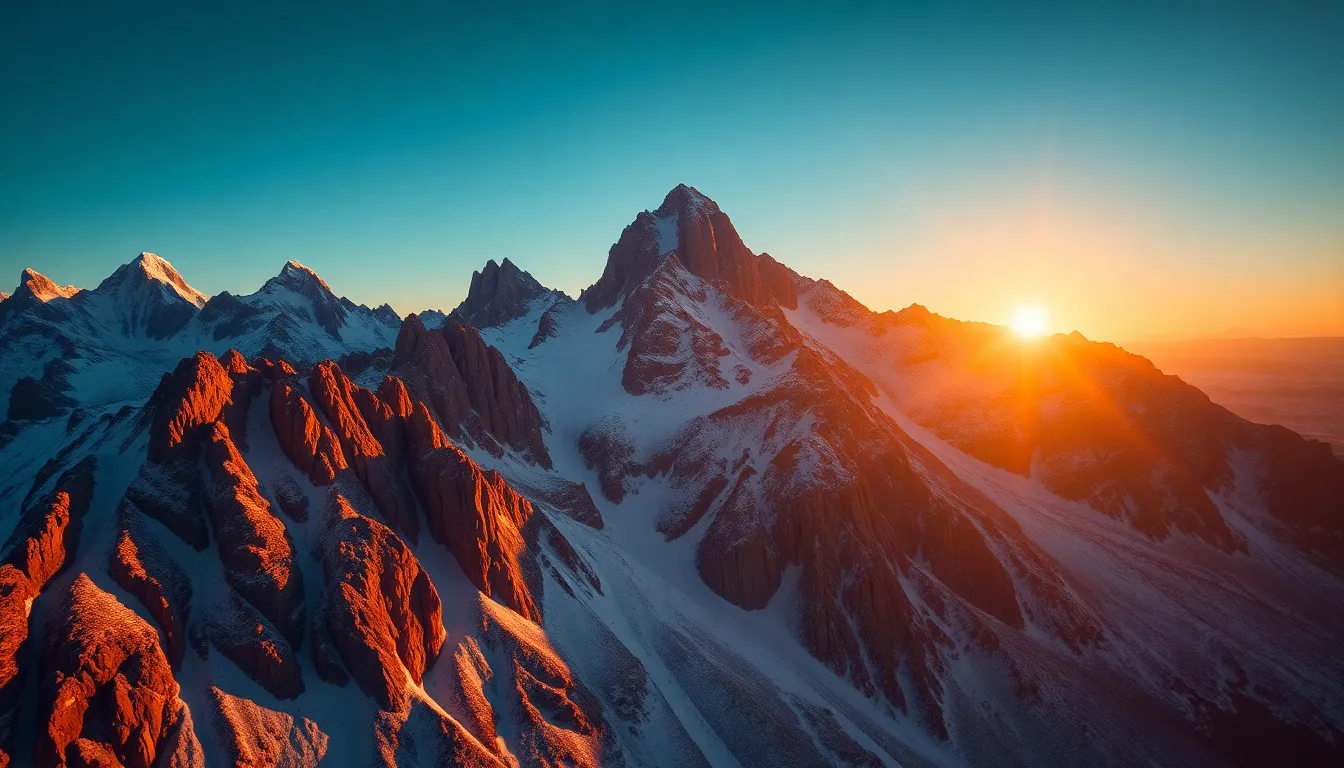 Aerial Sunrise Over Mountain Peaks