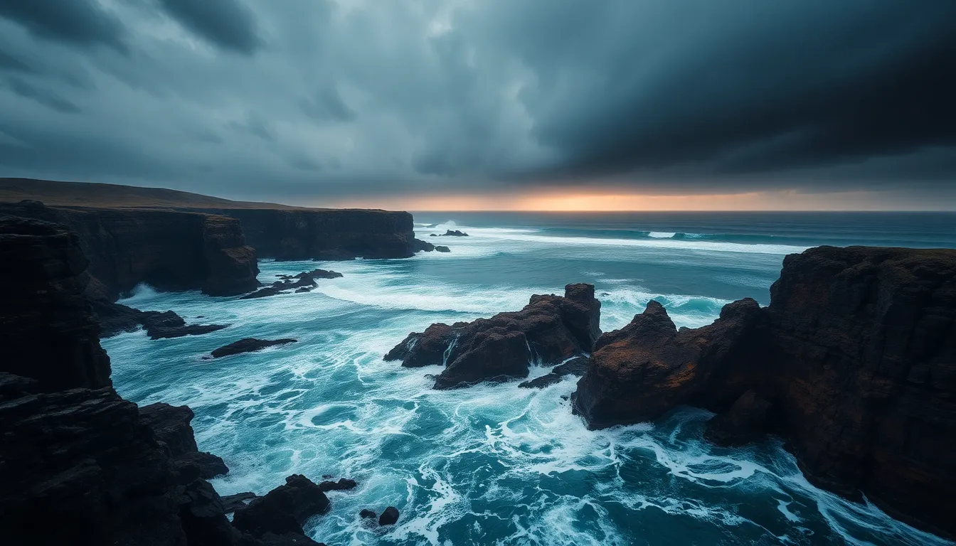 Dramatic Rugged Coastline with Crashing Waves