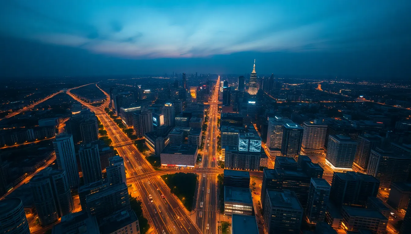 Metropolitan City Aerial View at Twilight