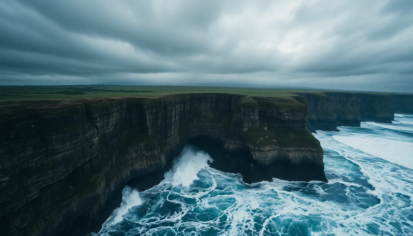 Dramatic Aerial View of Coastal Cliffside