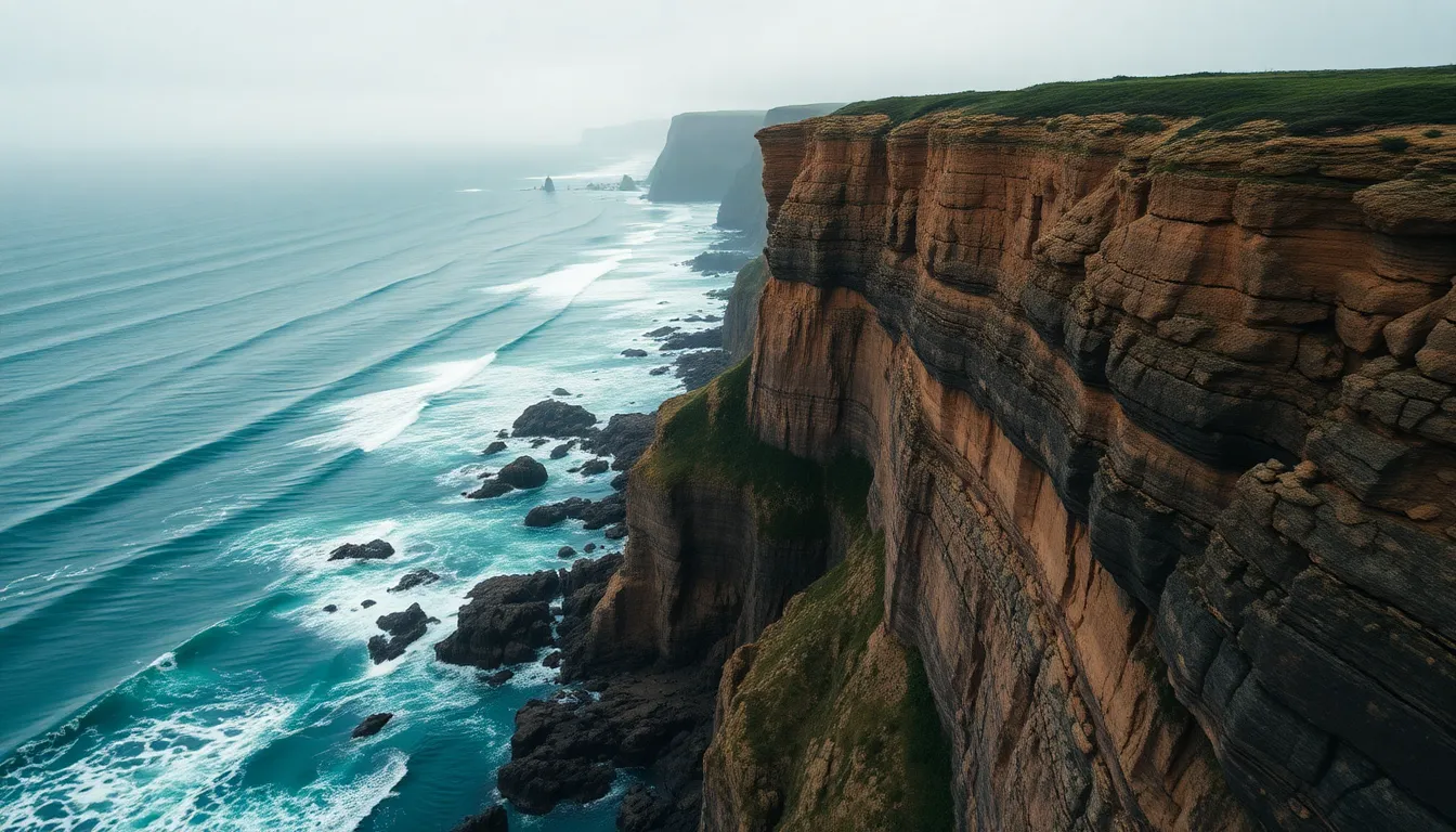 Moody Aerial View of Coastal Cliffs