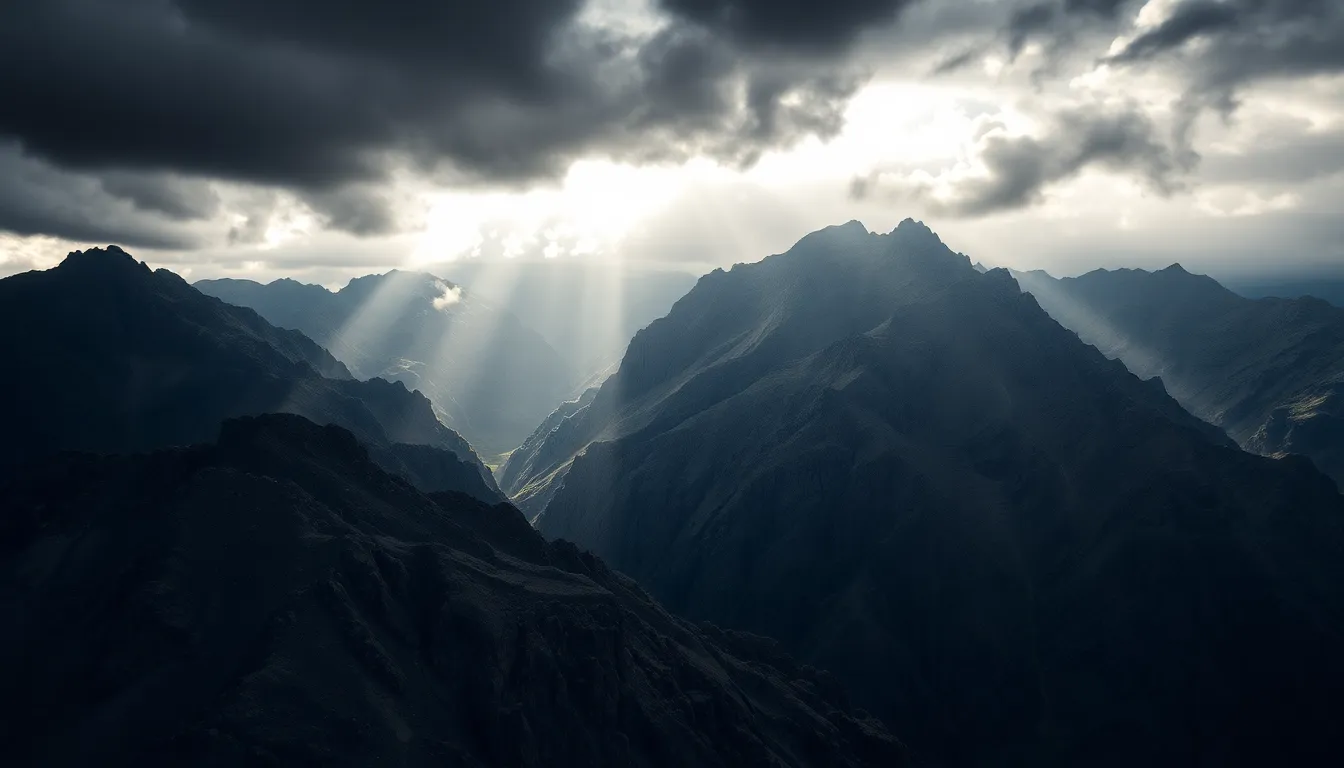 Aerial Mountain Range Under Storm
