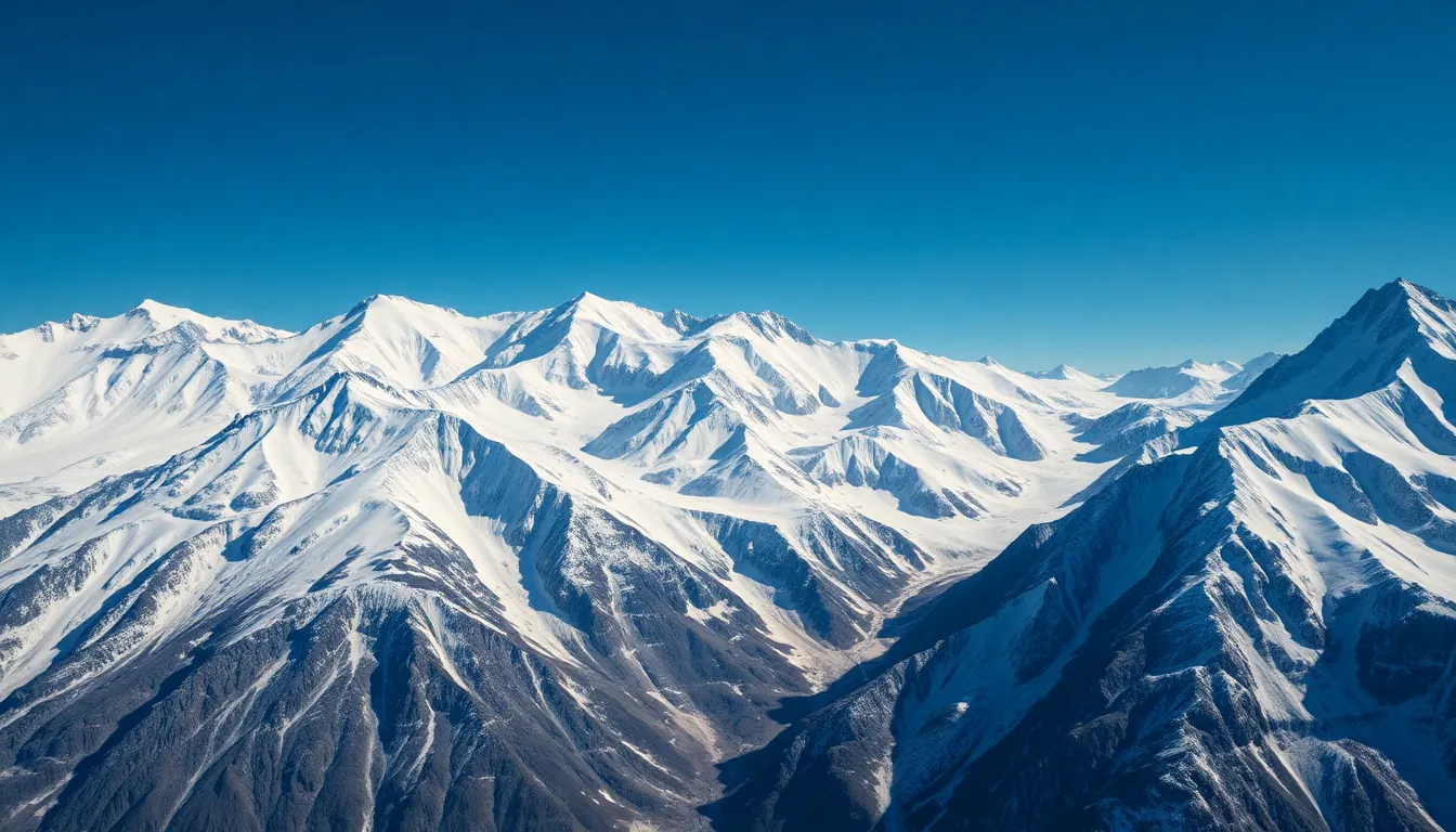 Snow-Capped Mountain Range Under Clear Blue Sky