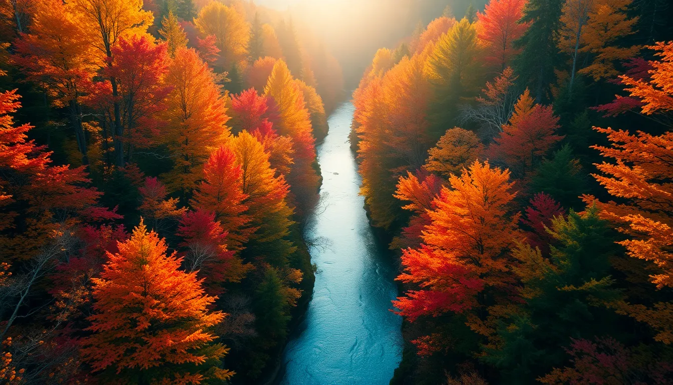 Autumn Forest with Meandering River