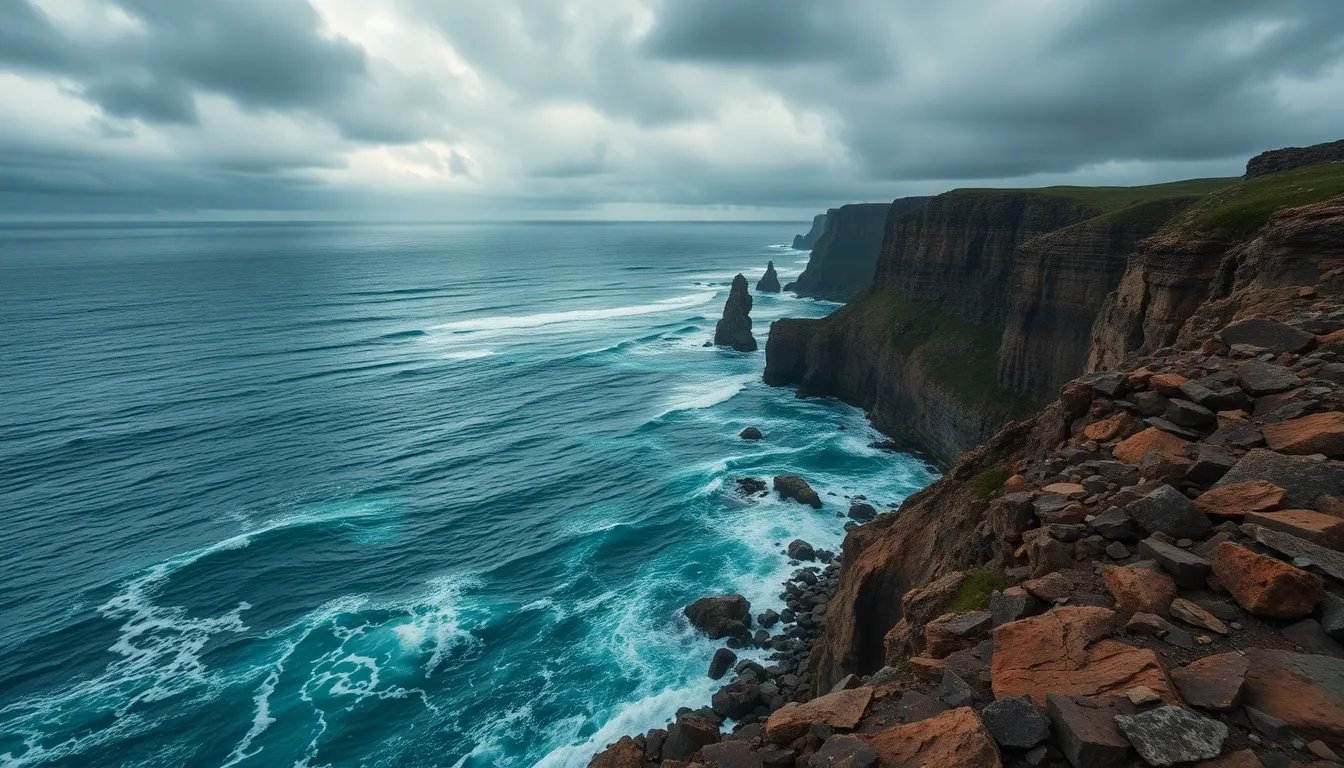 Dramatic Aerial View of Rugged Coastline