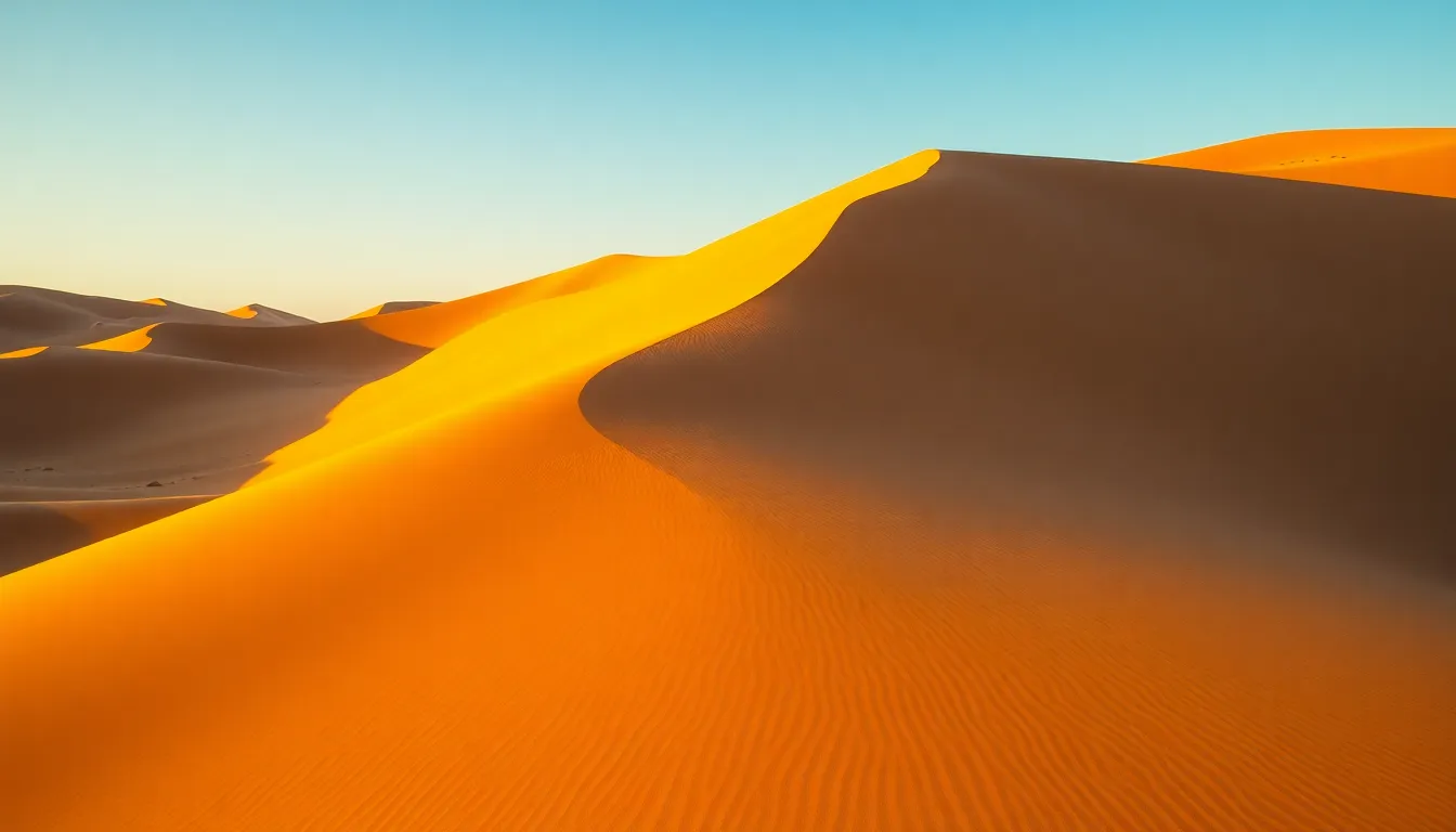 Golden Hour Over Towering Sand Dunes